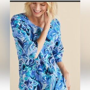 Soft Surroundings Boho  Siesta Key Gauze Tunic Paisley Blue & White Size Medium